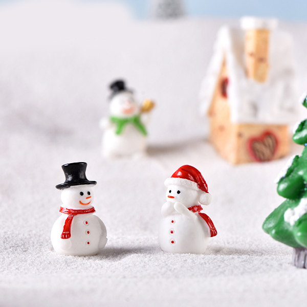 Jultema DIY Mini miniatyrfigur Trädgårdsdeko Jultomten Snögubbe Mikrolandskap för juldekoration 3