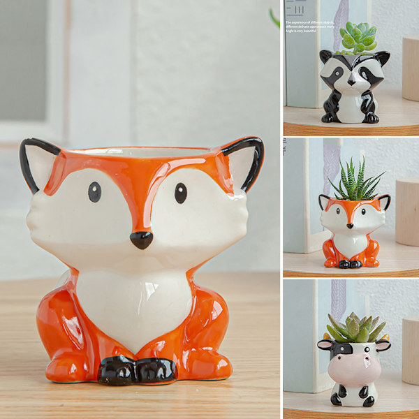Keramik Söt djurblomkruka Suckulenter Växtkrukor Planteringskärl För dekoration av hemmakontor Fox