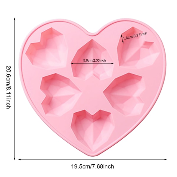 Silikon Kärlek Tårtformar 6 Kavitet Diamant Kärlek Hjärta Fondant Dekorationsverktyg 3D DIY Choklad Bakverk Molds Bakning Tillbehör Bule