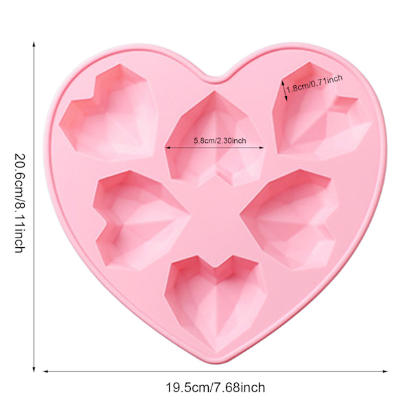 Silikon Kärlek Tårtformar 6 Kavitet Diamant Kärlek Hjärta Fondant Dekorationsverktyg 3D DIY Choklad Bakverk Molds Bakning Tillbehör Pink