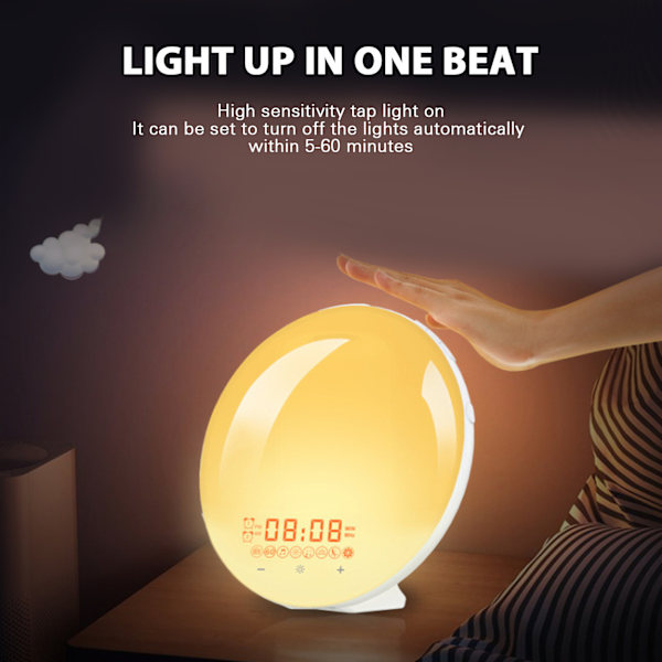 LED Wake Up Light Färgglad väckarklocka Nattljus Solnedgångssimuleringslampa Australian Charger
