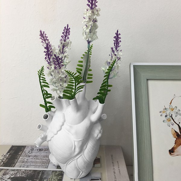 Hjärta Harts Blomkruka Anatomisk Hjärtform Staty Kreativt hantverk Prydnad För Hem Vardagsrum Balkong Dekoration White L