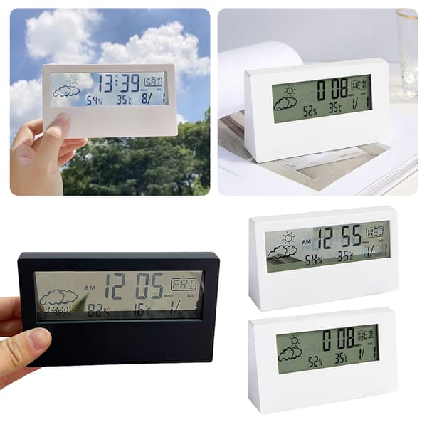 Digital Väckarklocka Luftfuktighet Temperatur Datum Kalender Multifunktionell Termometer Hygrometer White transparent