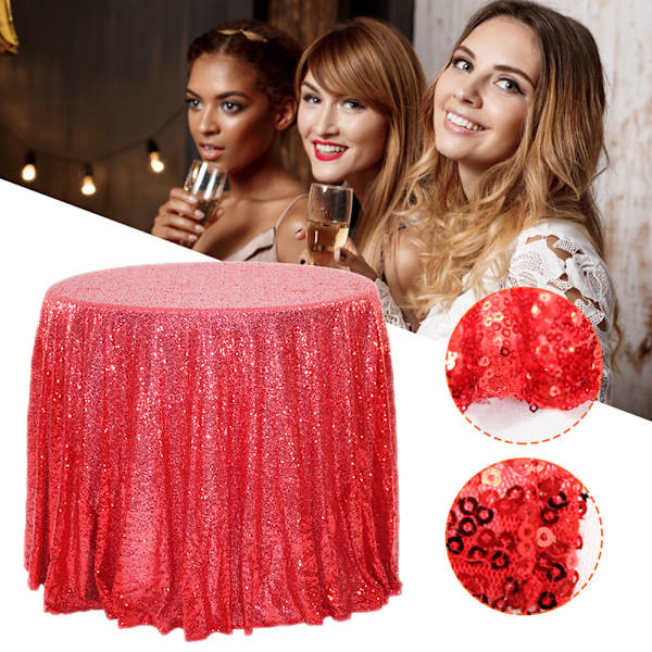 Mode paljetter bordsduk glitter glittrande tyg runt cover Multifunktionella dukar Red