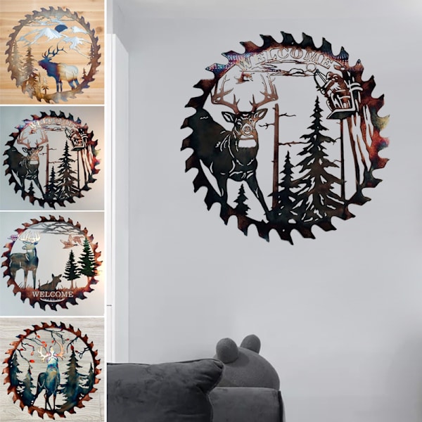 Älgsågblad Vägg Metallkonst Heminredning Fars Dag Unik gåva Dekorativ Metallkonst Trädvägg Självhäftande prydnad Elk Saw Blade