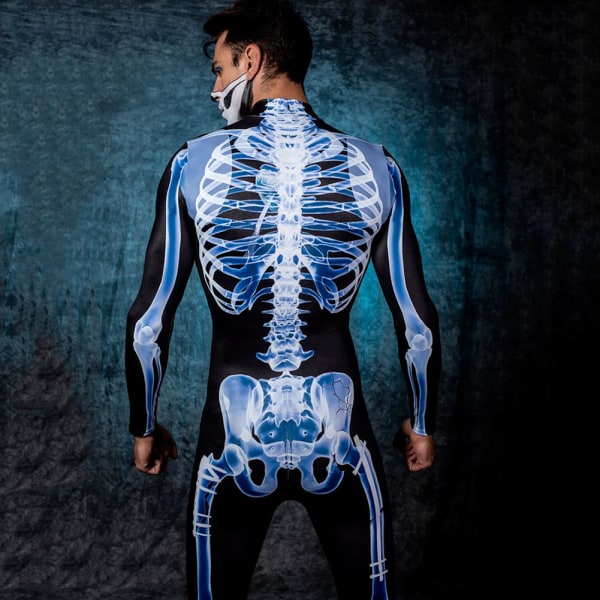 Halloween Sexig Skelett Bodysuit Halloween-kostymer För Unisex 3D Skelettmönster Skinny Jumpsuit Male M