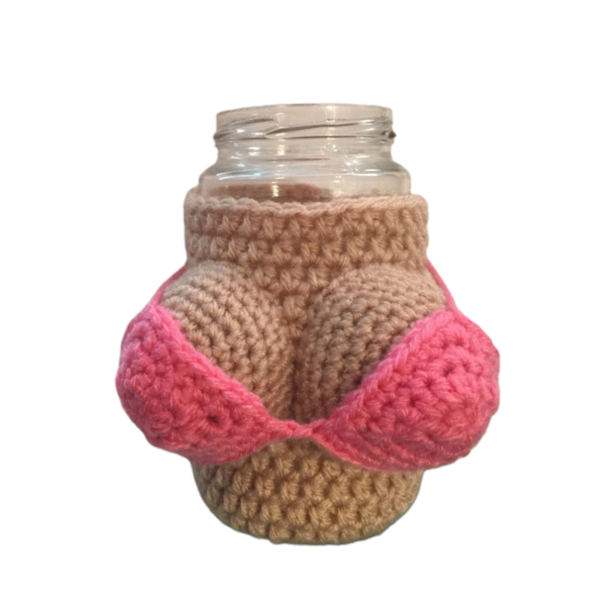 Bikini stickat vinflaskskydd Cover återanvändbar stickad koppärm för julfestbar Pink