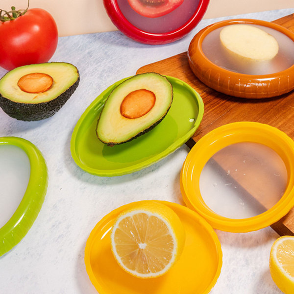 Silikonförvaring för frukt, återanvändbar matförpackning, platsbesparande frukt- och grönsaksskydd för köket LEMON