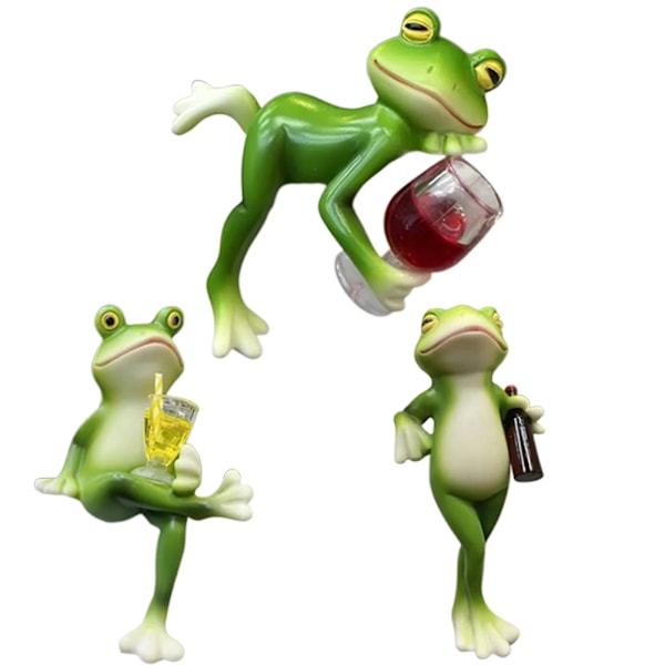 Tipsy Frogs Statuer Sjove Frøer Statue Blomsterpotte Miniature Frøer Figurer Plantedekorationer Til Potter 5175