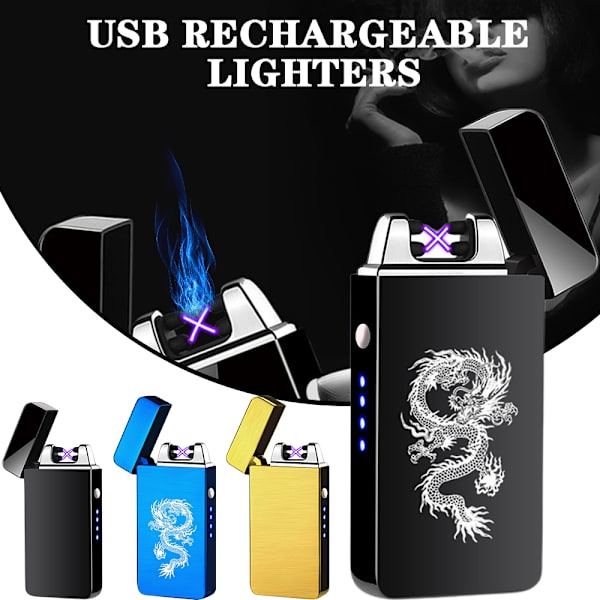USB Uppladdningsbar Flameless Lighter Bärbar vindtät Fingerprint Touch Lighter Blue Dragon Map