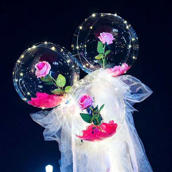 Luminous Balloon Rose Bukett Led Light Up Bobo Ball With Rose 20 Inch Glow Bubble Balloons Med String Lights Blue Petals