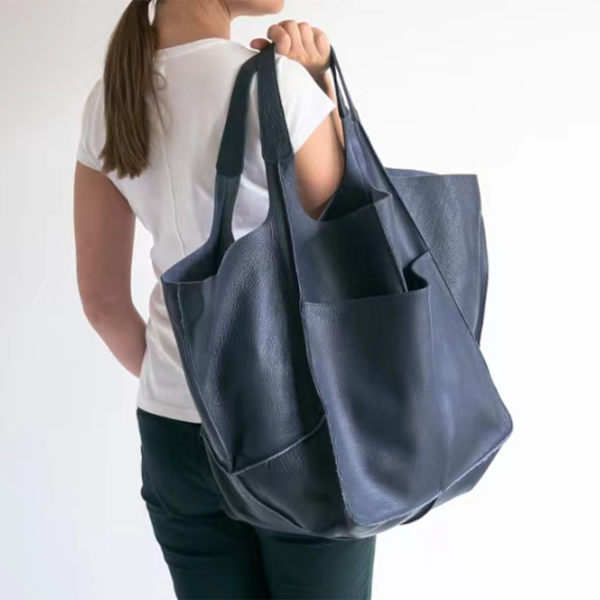 Stor Axelväska Läderväska Tote Bag Axelremsväska Dam Shoppingväska Väska Dam Dark Brown