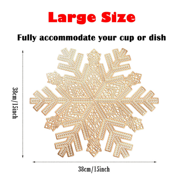 Snöflinga Bordstabletter Tvättbar PVC Underlägg för Matbord guld 6pcs