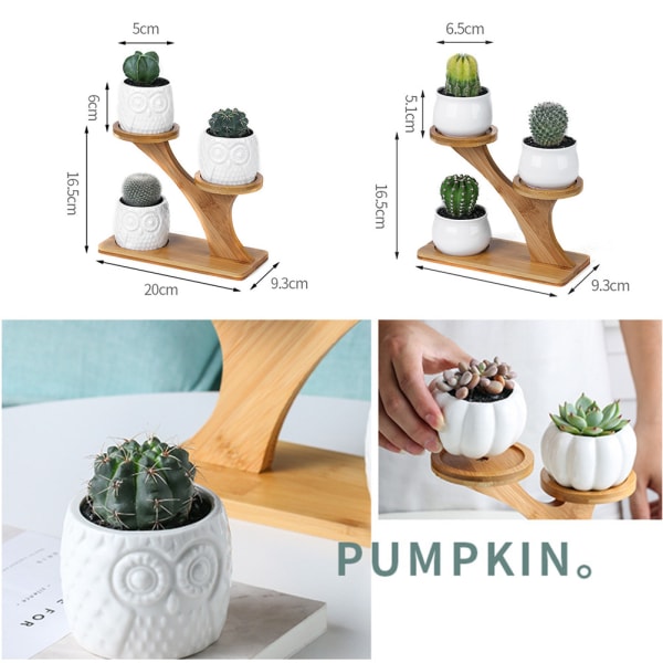 Flera blomkrukhållare 3 våning 3 krukväxtställ Bambu För inomhus utomhuskombination Keramiska blomkrukor D