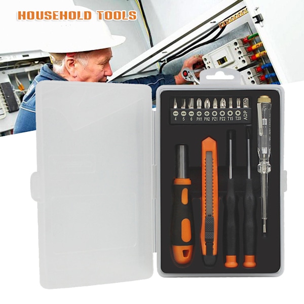 16 delar Home Kit Set Box Hushålls verktygslåda Set Daglig hushålls verktygslåda Linjal clearance