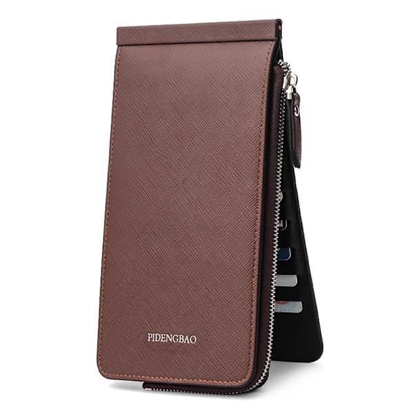 Multifunktionell lång plånbok Multi-fack korthållare plånbok med 26 fack Bifold PU blockerande plånbok för mobiltelefon kvinnor män Light Coffee