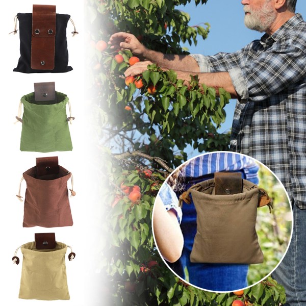 Hopfällbar Canvas-bältesväska för vandring Bärbar hopfällbar foderpåse Fanny Pack Utomhus handsfree fruktplockningsväska Black