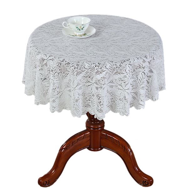 Vit färg rund spets bordsduk Snygg bordsskiva dekorativ täckning för arbetsrum hem Maple Leaf Round Diameter 150cm
