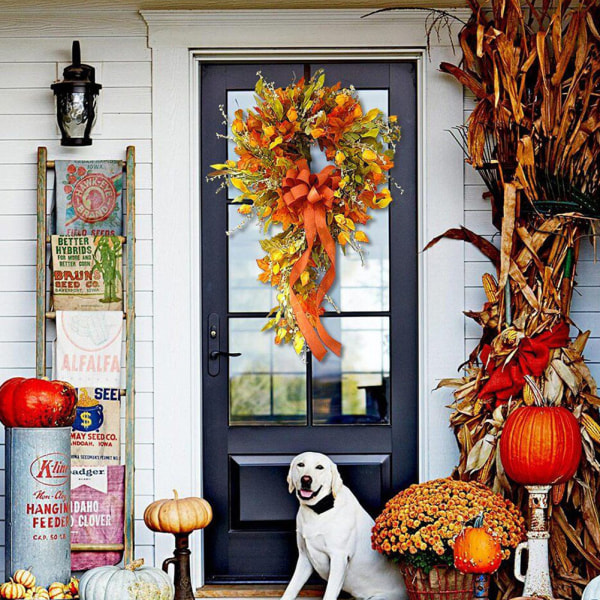 Stora höstkransar till ytterdörren Konstgjord Höst Höstkrans Konstgjord lönnlöv Skördar Garland Halloween Thanksgiving Dekor Multicolour