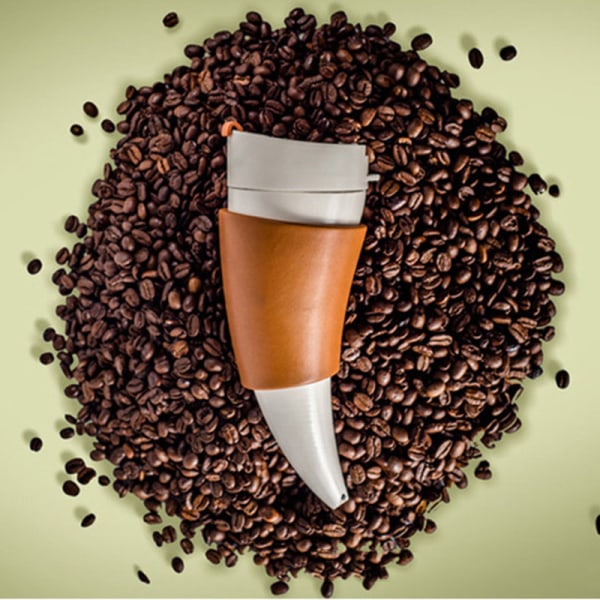Getmugg Hornformad kaffeflaska med axelrem Creative Portable Dricksvattenkopp Present 230ml White