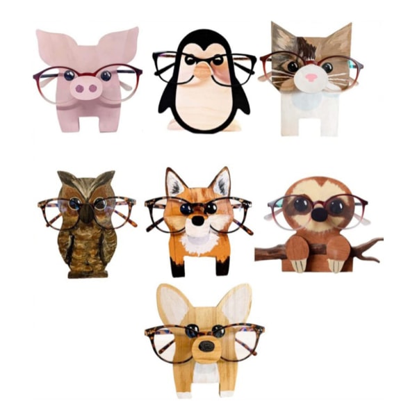 Rolig glasögonhållare, glasögonställ i trä, ställ för solglasögon, rustik dekoration Cat