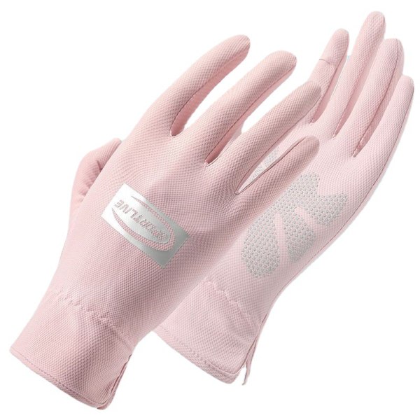 Solskyddshandskar för kvinnor Tunna UV-skydd utomhus Andas Helfinger Halkfri Körning Is Silke Läckage Fingerhandskar Mesh Full Finger Pink XF One Size