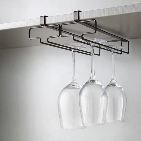 Under Cabinet Single Row Wine Glass Holder Household Stemware Goblet Racks Kitchen Accessories White