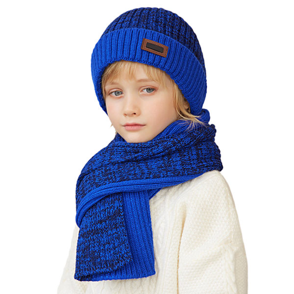 Barnmössor Scarf Set Vindtät Värmande Barnmössa för utomhusbruk Blue