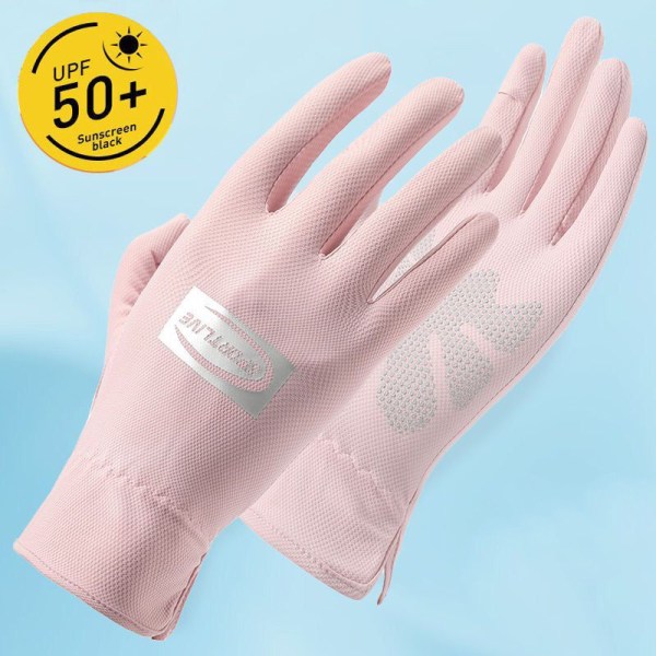 Solskyddshandskar för kvinnor Tunna UV-skydd utomhus Andas Helfinger Halkfri Körning Is Silke Läckage Fingerhandskar Mesh Full Finger Pink XF One Size