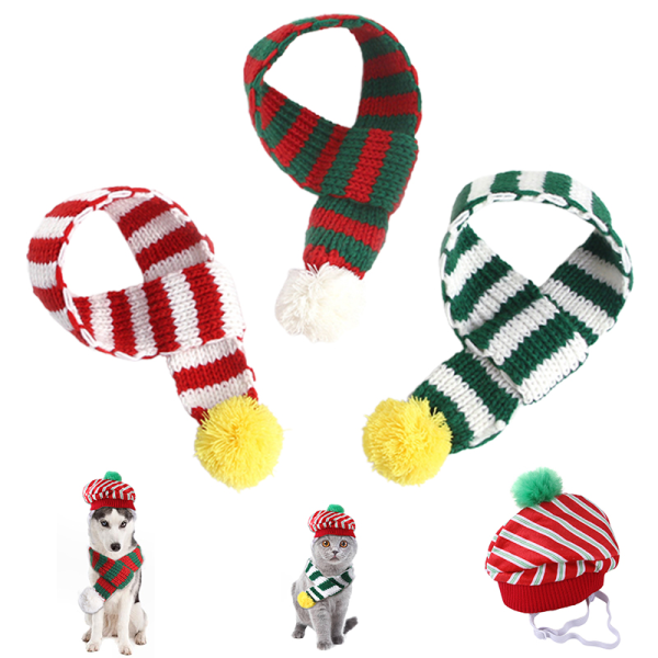 Jul Hund Katt Mössa Scarf Set Festival Pet Plysch Bär Dekorativ Xmas Outfit Husdjurstillbehör Tillbehör för alla raser White Red L