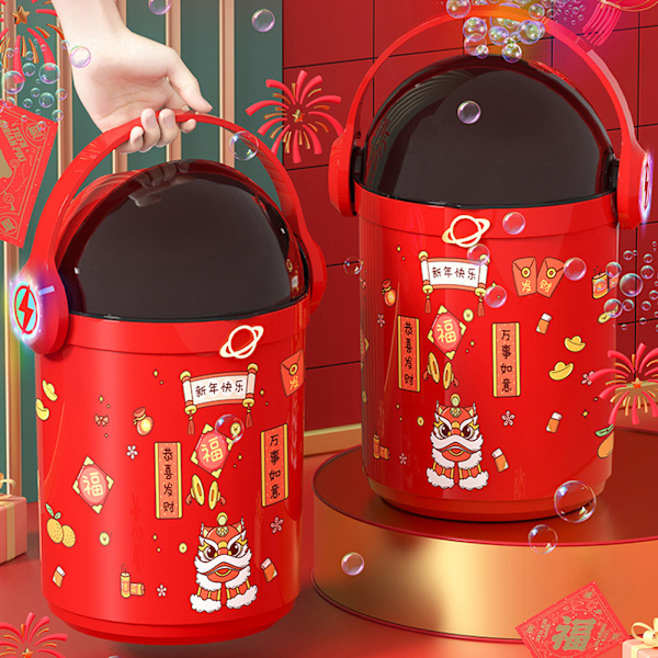 12 hål Spaceman Firework Bubble Machine Rolig läcksäker bubbla blåser leksak för barn Red