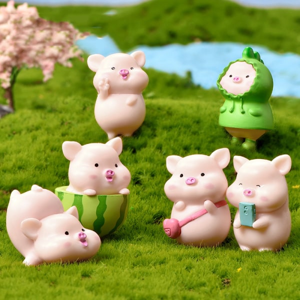 Söt piggy mikro landskap prydnad multifunktionella mini djur figurer för hem trädgård dekoration Random Shipments