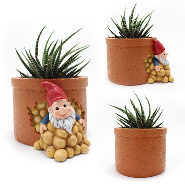 Söt Gnome Harts Blomkruka Figurine Trädgårdstomtar Prydnader Gård Balkong Vaser För Hemmakontoret Dwarf Potatoes