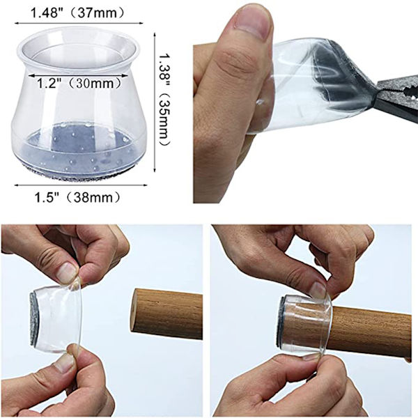 Silikonbord och cover Tjocka halkfria stolbensgolvskydd Transparent White