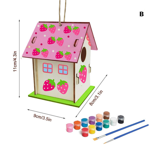 DIY Birdhouse Kit Intressant Lätt att montera Måla Trä Konst Hantverk För Barn Småbarn B