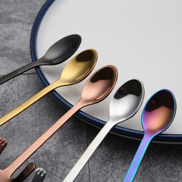 Kaffeskedar Miniteskedar i rostfritt stål Unika söta omrörningsskedar för kaffedessert Silver