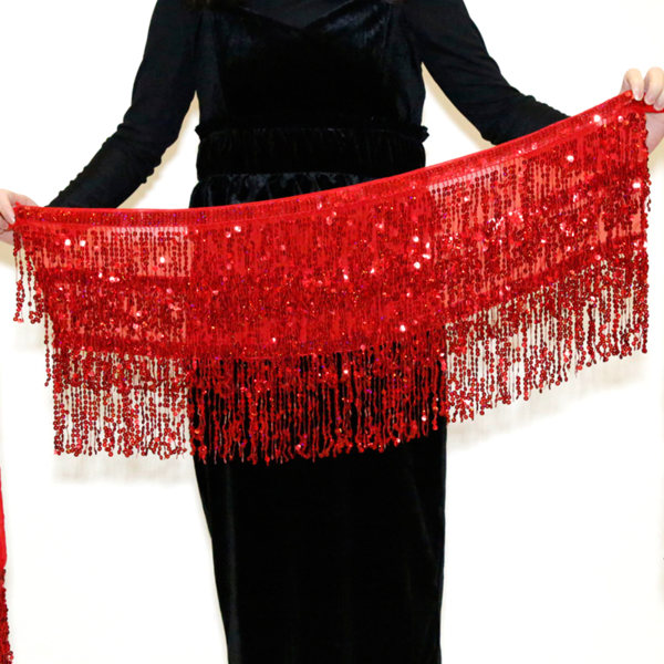 Dam Magdans Paljett Hip Scarf Boho Style Party Kostym För Dansfester Bright Red