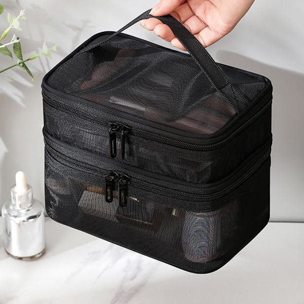 Bärbar Mesh Rese Kosmetisk Förvaringsväska Stor Kapacitet Lätt Toalettväska För Hem Hotell Makeup Single Layer