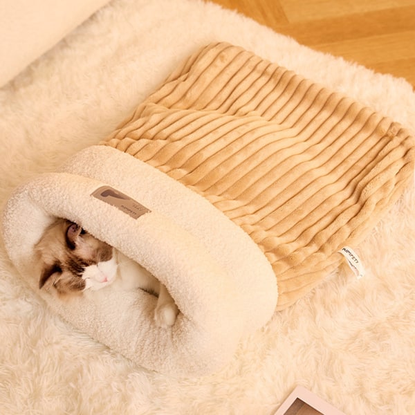 Vintersovsäck för Katt, Mysig Plush Varm Kattpåse Super Mjuk Tjock Husdjurs Skydd för inomhus Grey M