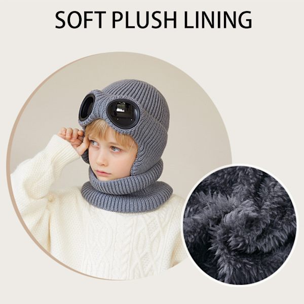 Set med glasögon Innovativ värmande barnhatt för utomhusbruk Beige