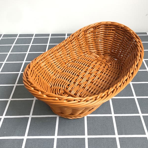 Oval Wicker Flätad Korg Rustik Stapelbar Frukt Snacks Serveringskorg För Kök Restaurang Medium