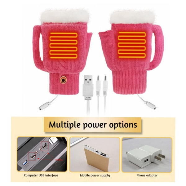 USB uppvärmda handskar för kallt väder Hög elastisk mjuk thermal för kvinnor män Grey