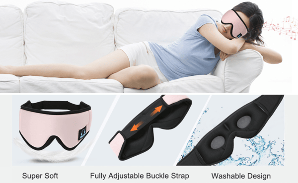 Trådlösa sovhörlurar Bluetooth 3D sovmask för resor, Gits för kvinnor män rosa