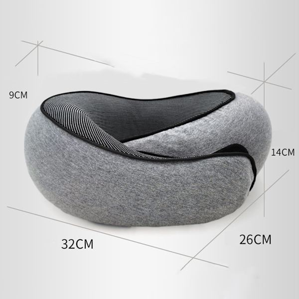 U-formad kudde med dubbla sidoögonmask Bekväm sömn-cervikal kudde för tupplur Sova Light Grey