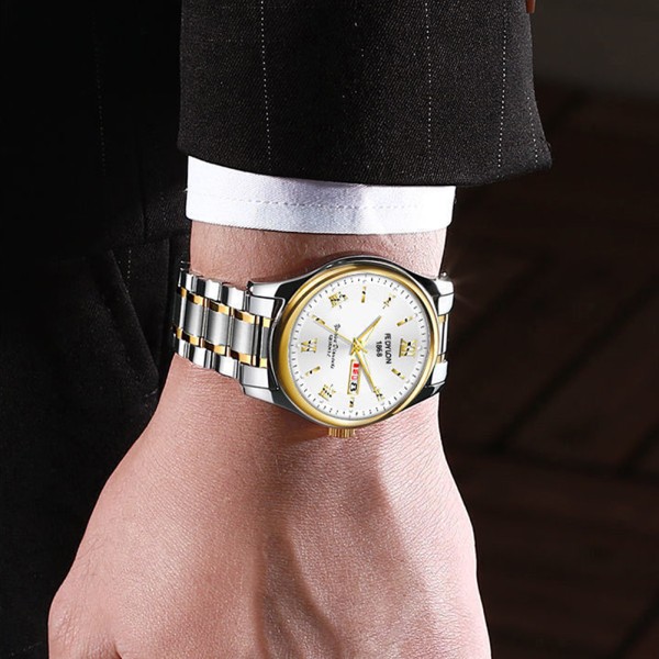 Helautomatisk mekanisk watch för män Enkel vattentät armbandsur Present för födelsedag Black