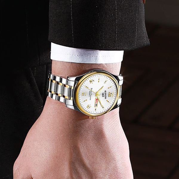 Helautomatisk mekanisk watch för män Enkel vattentät armbandsur Present för födelsedag No Calendar
