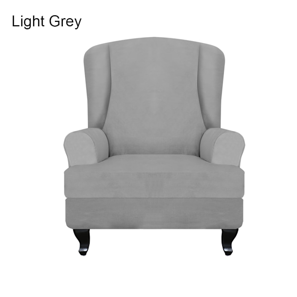 Hög elastisk mjuk mocka Wingback cover Halkfri enfärgad Stretch-skydd för sluttande arm King Back stol Light Grey
