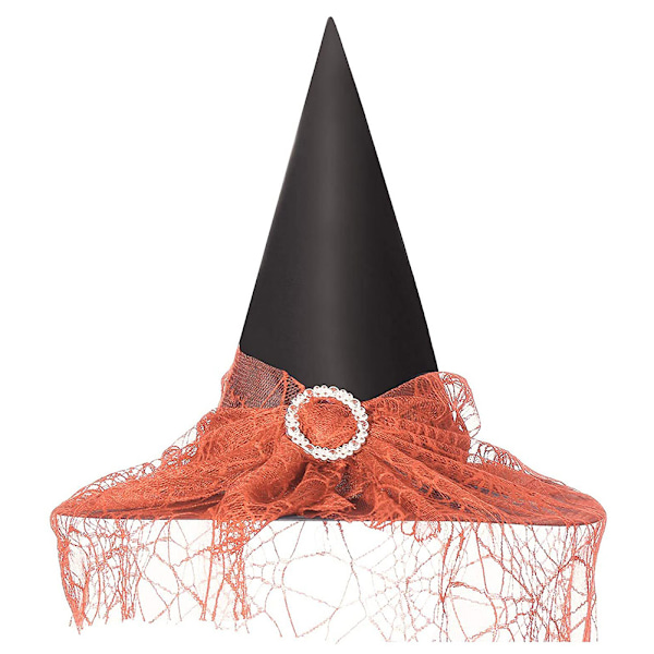 Halloween Black Witch Hat Universal Witch Cosplay Hatt Med Mesh För Vuxna Barn Orange