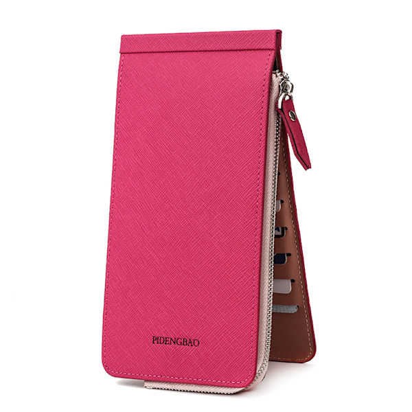 Multifunktionell lång plånbok Multi-fack korthållare plånbok med 26 fack Bifold PU blockerande plånbok för mobiltelefon kvinnor män Red