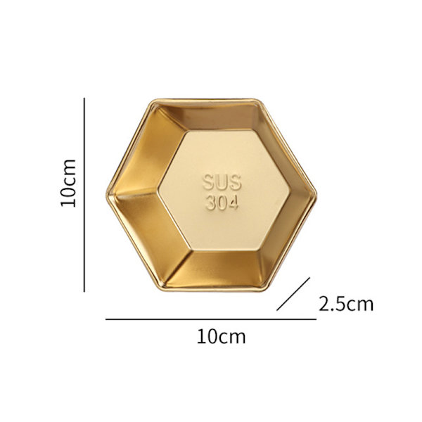 Såsrätter i rostfritt stål för kök Restaurang Sushi doppskål Mini krydda aptitretare med fack Gold Hexagonal Prism Seasoning Dish